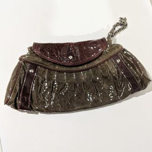 Luba J Green and Maroon Leather Clutch